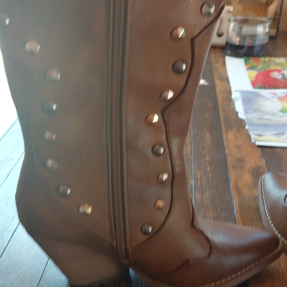 Cato Women's Tan Studded Heeled Boots - Picture 7 of 16